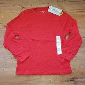 Boys Red Thermal Waffle Long Sleeve Shirt